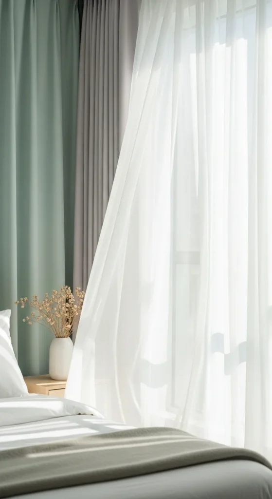 7 Chic Bedroom Curtain Ideas for a Peaceful Night’s Sleep Light sheer curtains softly filtering sunlight in a bright bedroom