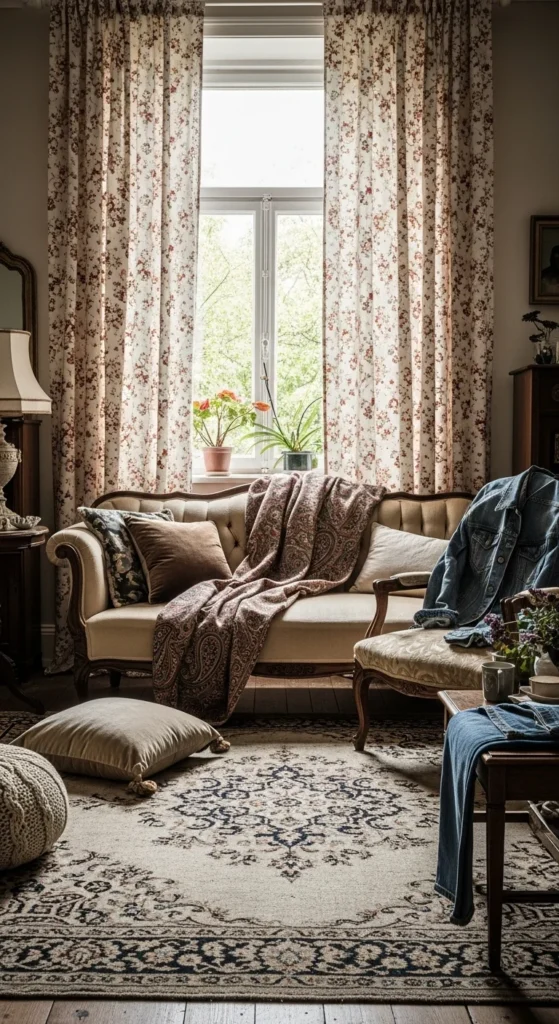7 Best Vintage Living Room Ideas You Need To Try Living room decorated with retro textiles and a Persian rug