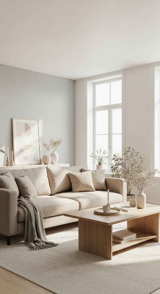 Living room in soft neutrals with minimalist decor