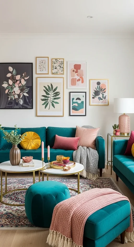 7 Eclectic Living Room Ideas to Elevate Your Home Decor Living room with bold teal and mustard color accents