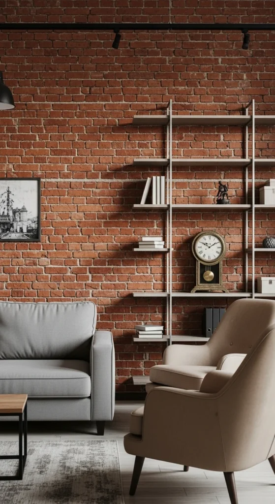 7 Stunning Industrial Living Room Ideas to Try Now Living room with exposed brick wall and vintage-style decor