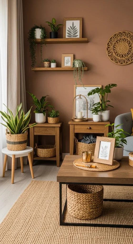 6 Cosy Living Room Ideas for a Warm & Inviting Space Living room with indoor plants, wood decor, and earthy natural textures