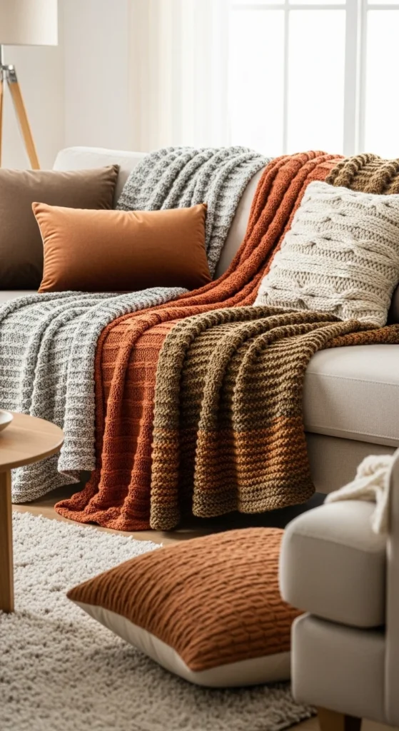 6 Cosy Living Room Ideas for a Warm & Inviting Space Living room with layered blankets, pillows, and a plush rug for a cozy feel