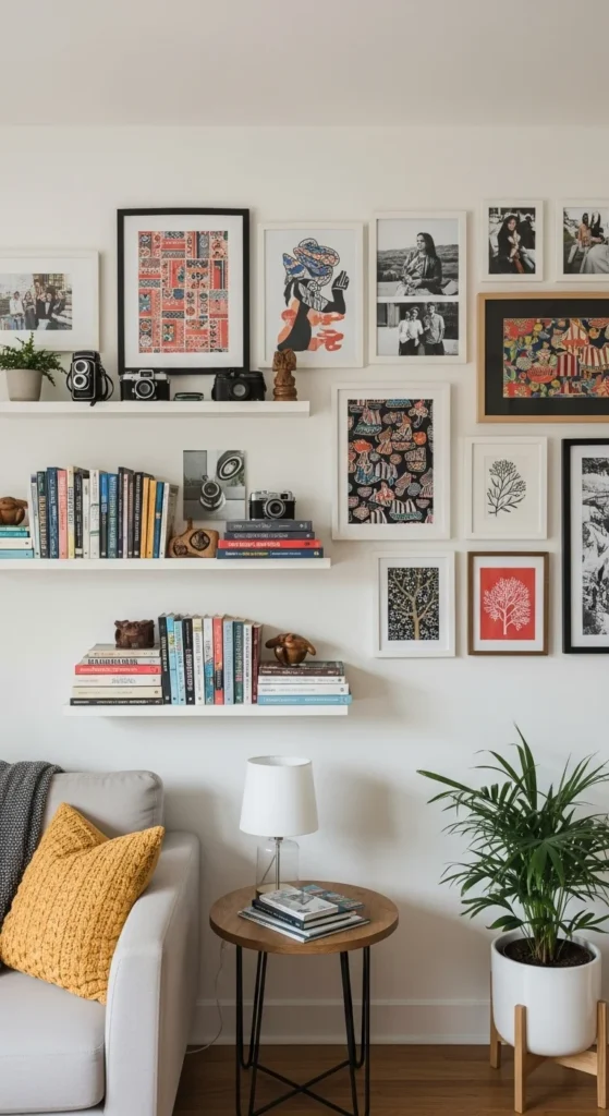 7 Gorgeous Modern Boho Living Room Ideas to Inspire You Living room with personal decor like books and travel collections