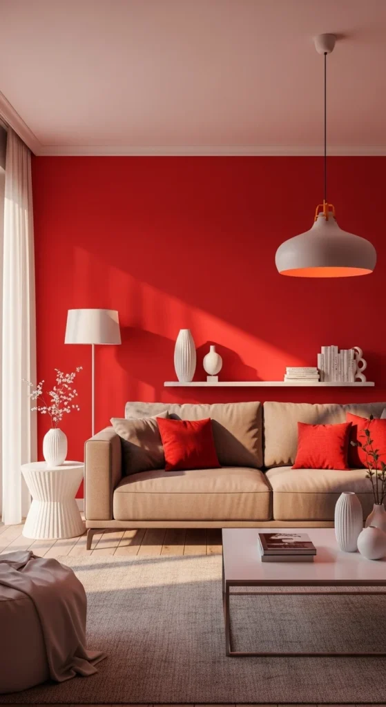 Top 8 Living Room Color Combinations That Inspire Living room with red and neutral tones creating warmth