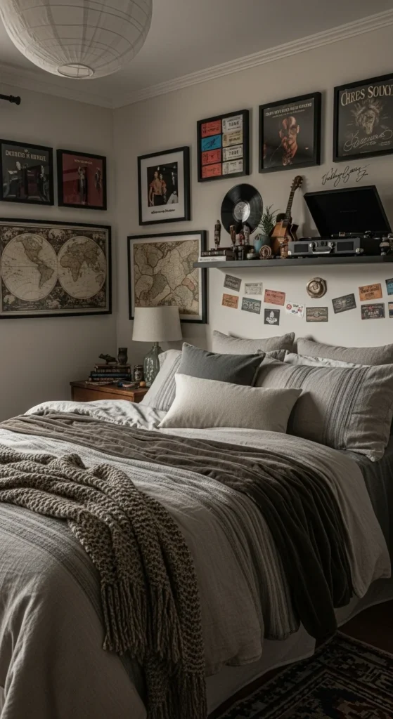6 Bedroom Design Ideas for Men Men’s bedroom with personalized art and cozy decor