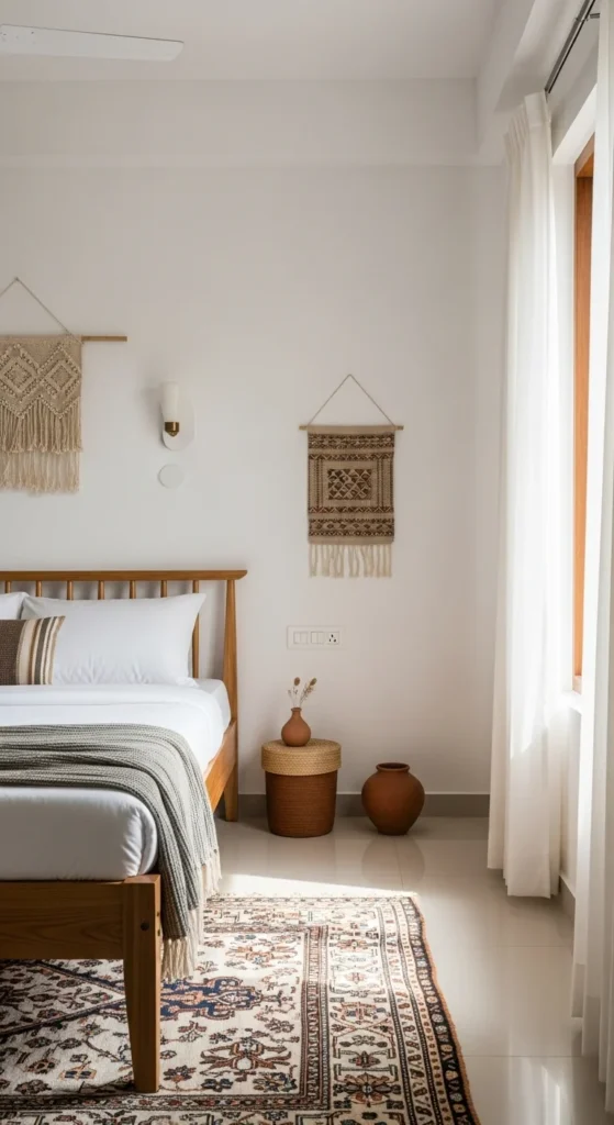 8 Indian Themed Bedroom Interior Designs Minimal Indian bedroom with neutral tones and clean lines