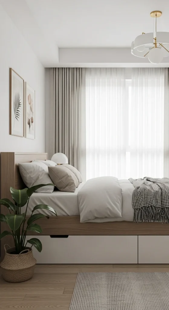 7 Bedroom Makeovers For The Room Of Your Dreams Minimalist bedroom in white tones with wooden furniture and soft light