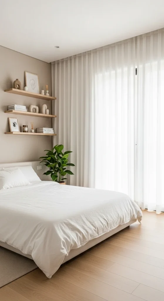 6 Modern Bedroom Ideas to Suit Every Style Minimalist bedroom with white palette, low bed, and sheer curtains