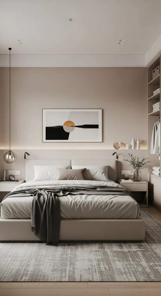 Minimalist master bedroom with clean lines and neutral tones