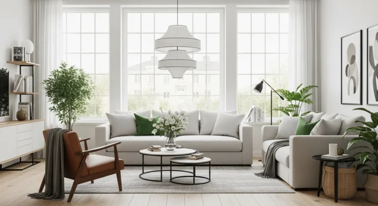 Modern aesthetic living room with natural light and plants