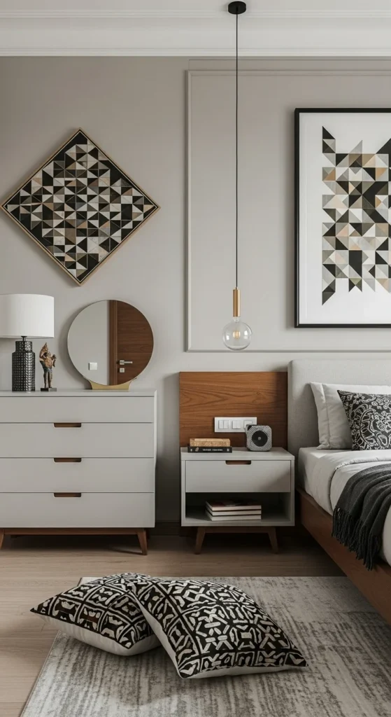 8 Indian Themed Bedroom Interior Designs Modern bedroom with Indian accents and block print cushions