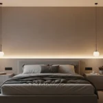 Modern bedroom with a stunning backlit accent wall