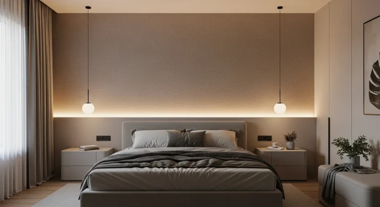 Modern bedroom with a stunning backlit accent wall