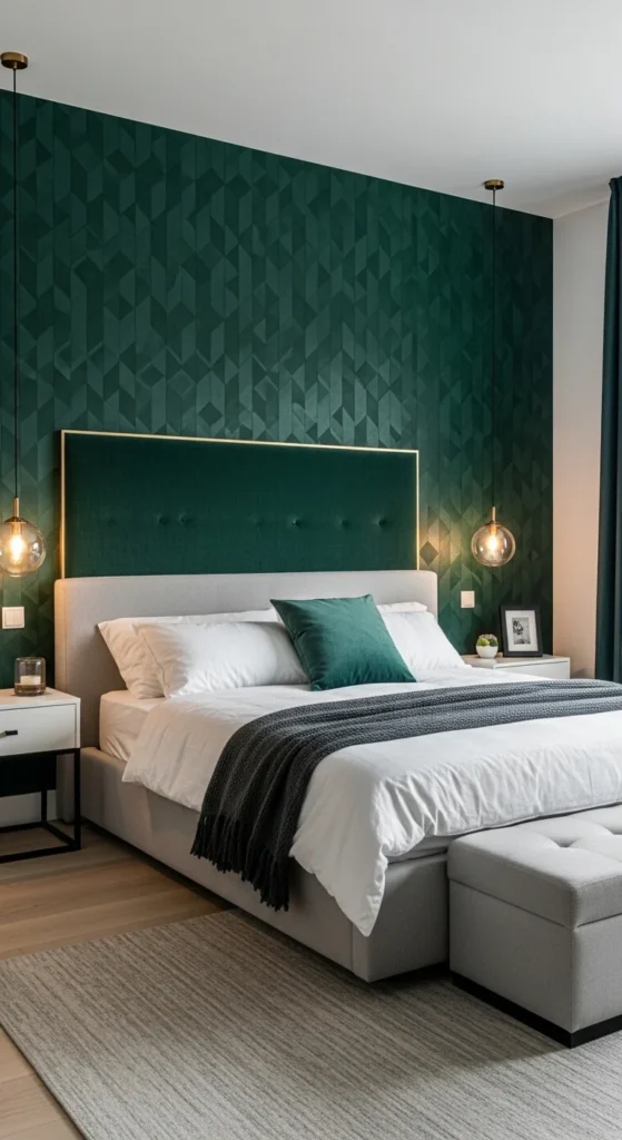 6 Modern Bedroom Interior Design Ideas Stealing the Show Modern bedroom with emerald green accent wall behind the bed