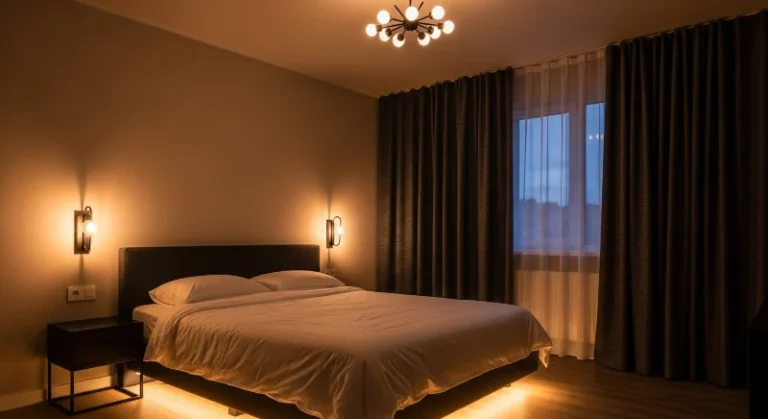 6 Best Bedroom LED Light Ideas Modern bedroom with layered LED lighting creating a cozy ambiance
