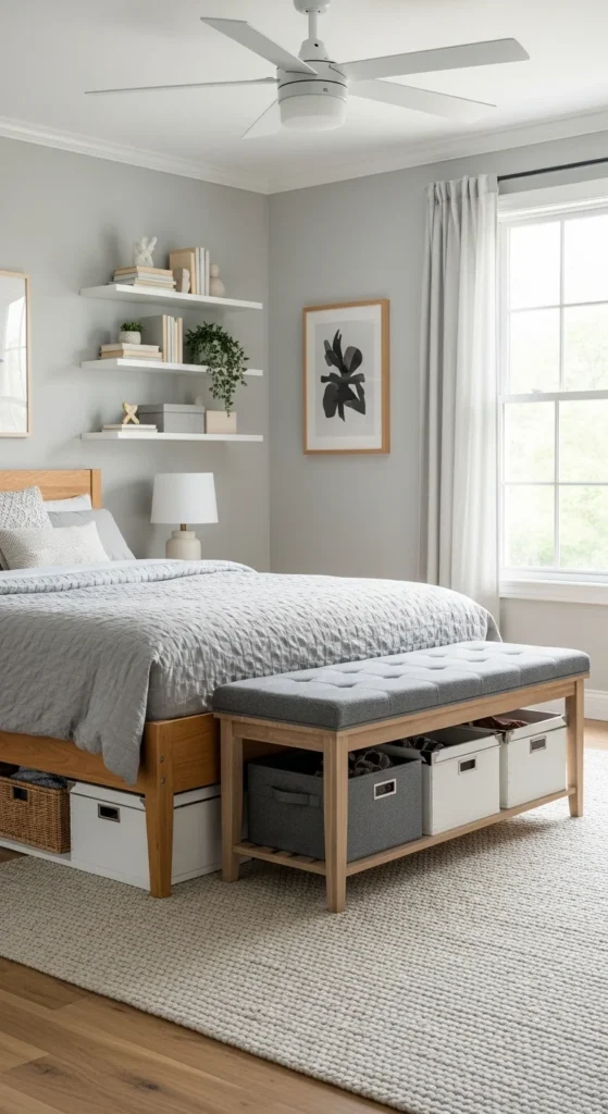 8 Easy Grown Woman Bedroom Renovation Ideas Modern bedroom with smart under-bed and wall storage