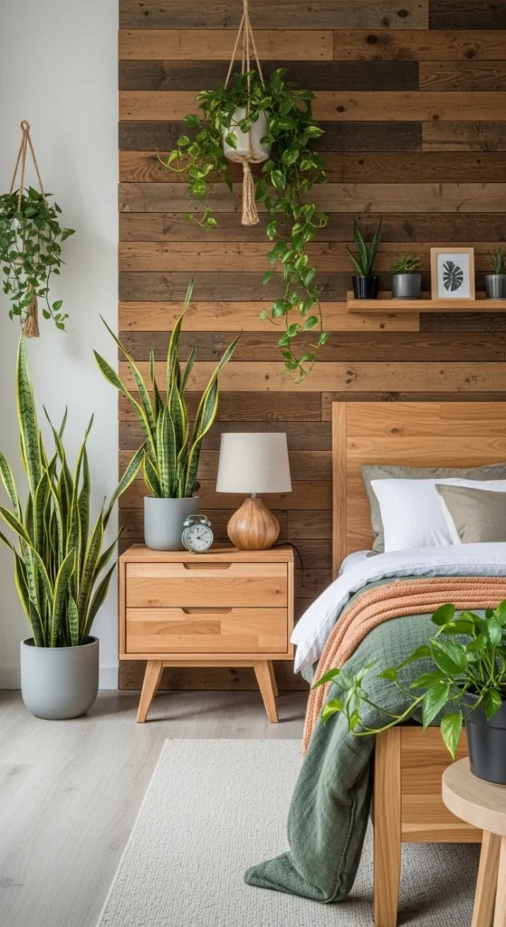 6 Modern Bedroom Interior Design Ideas Stealing the Show Modern bedroom with wood accents and indoor plants in earthy tones