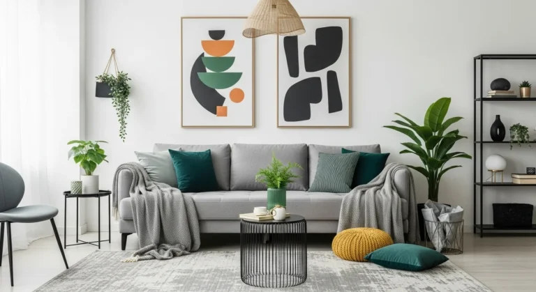 Modern grey sofa living room with stylish and cozy decor