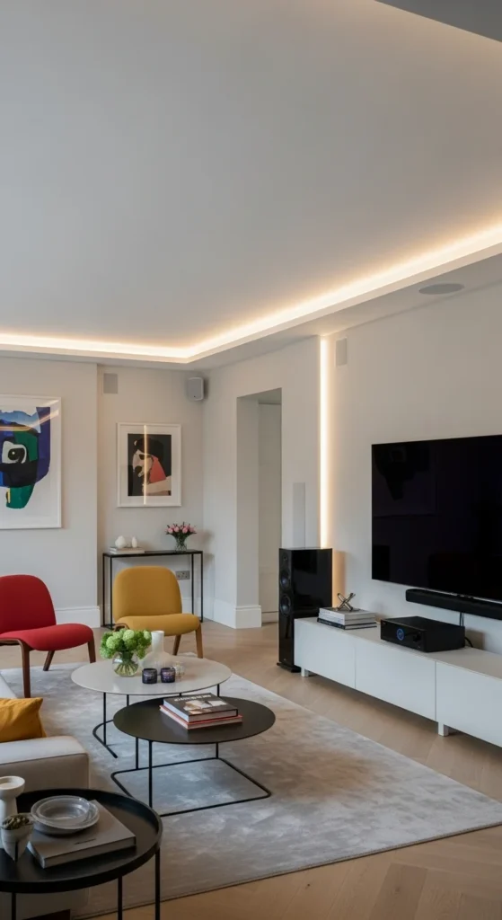 Top 7 Ideas for Living Room Interior Design Modern living room with integrated smart tech and hidden cables