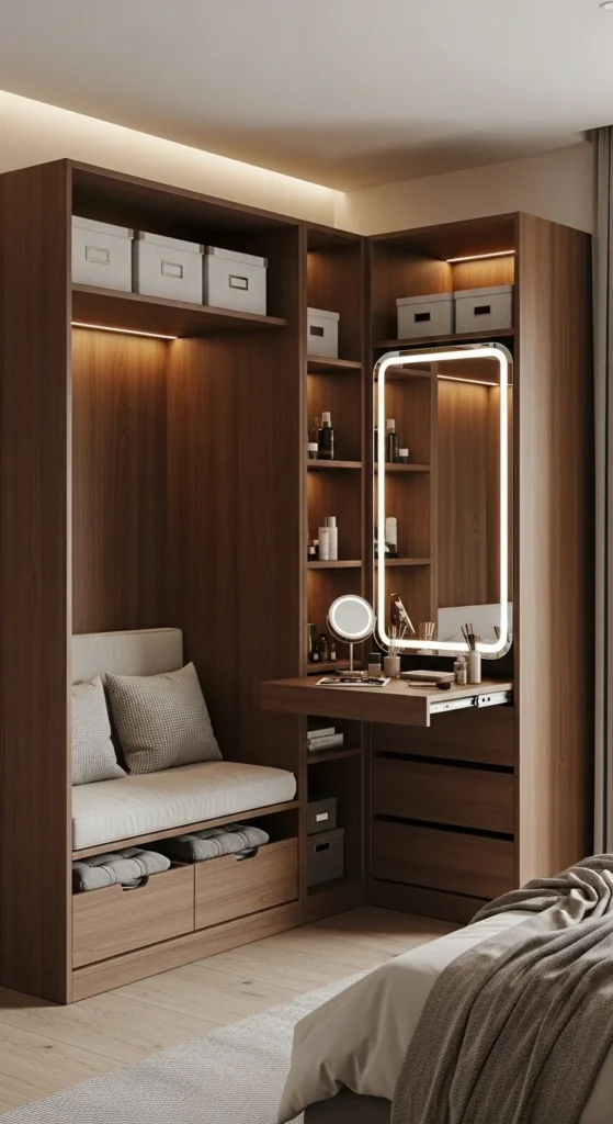 10 Stylish Bedroom Cupboards with Modern Appeal Multi-functional cupboard with built-in vanity and desk