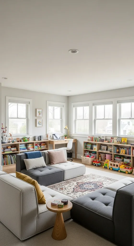 7 Gorgeous Sunken Living Room Design Ideas to Choose From Multi-functional sunken living room with modular furniture