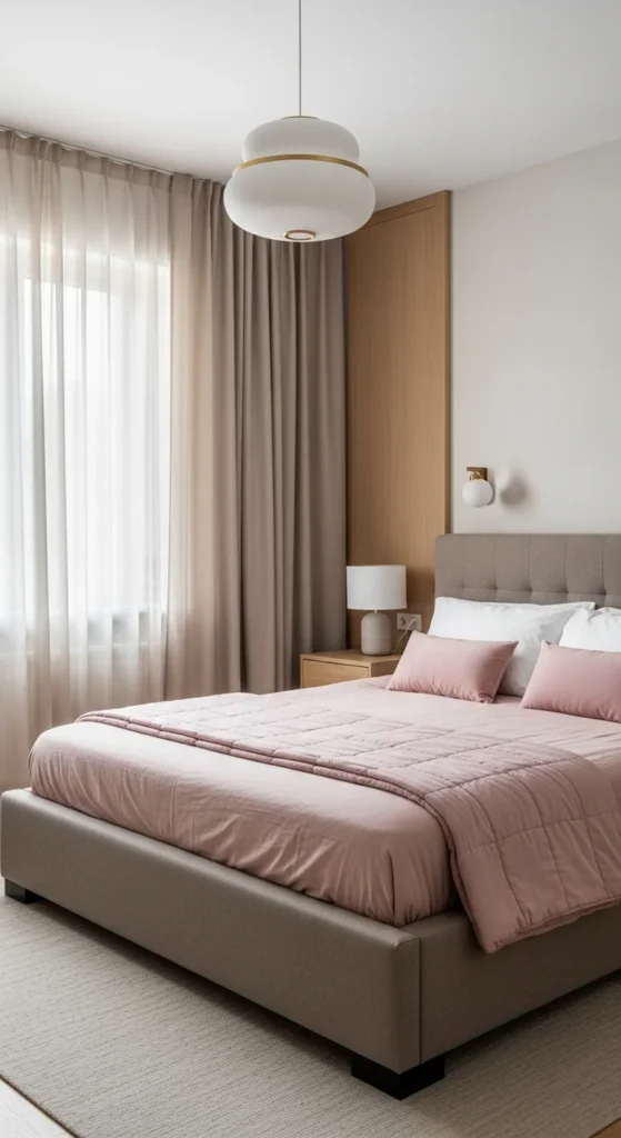 7 Pink Bedroom Ideas That Go Beyond Stereotypes Neutral-toned bedroom with soft pink accents for balance