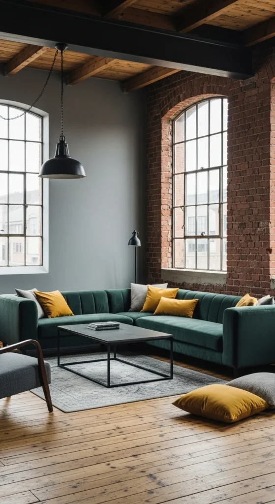 7 Stunning Industrial Living Room Ideas to Try Now Open-plan industrial living room with minimalist layout