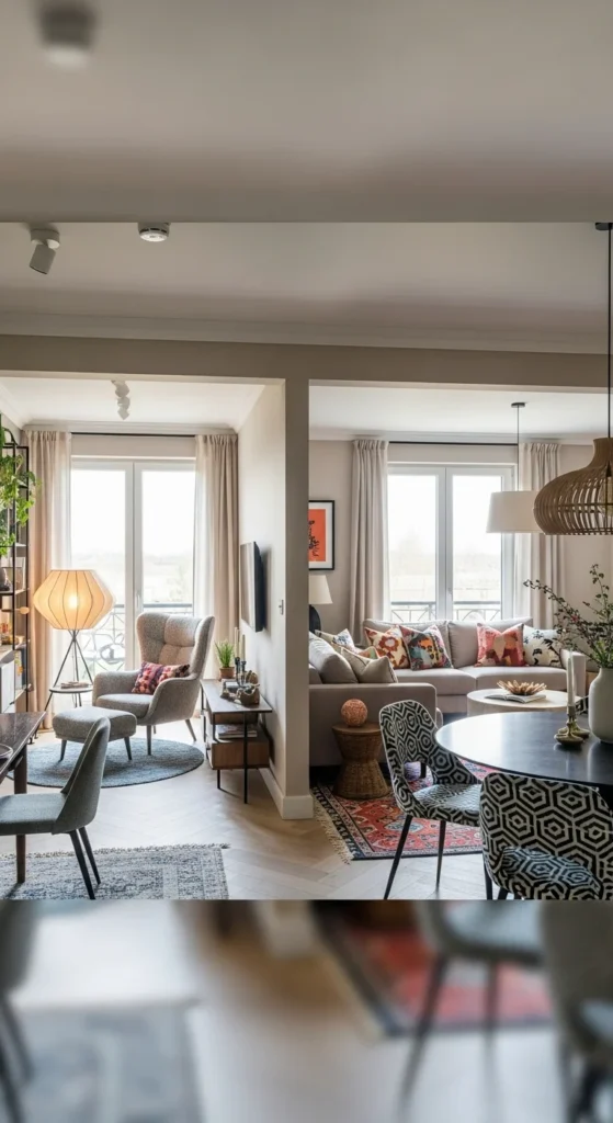Open-plan living room with clearly defined seating zones