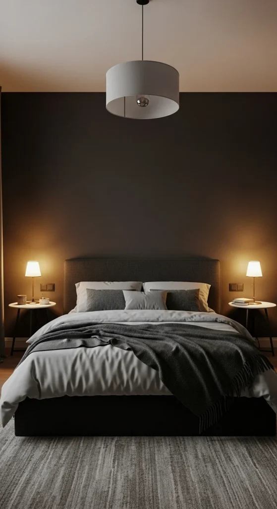 6 Cozy Dark Bedroom: Embrace Warmth and Intimacy Organized dark bedroom with a comfy bed and side tables