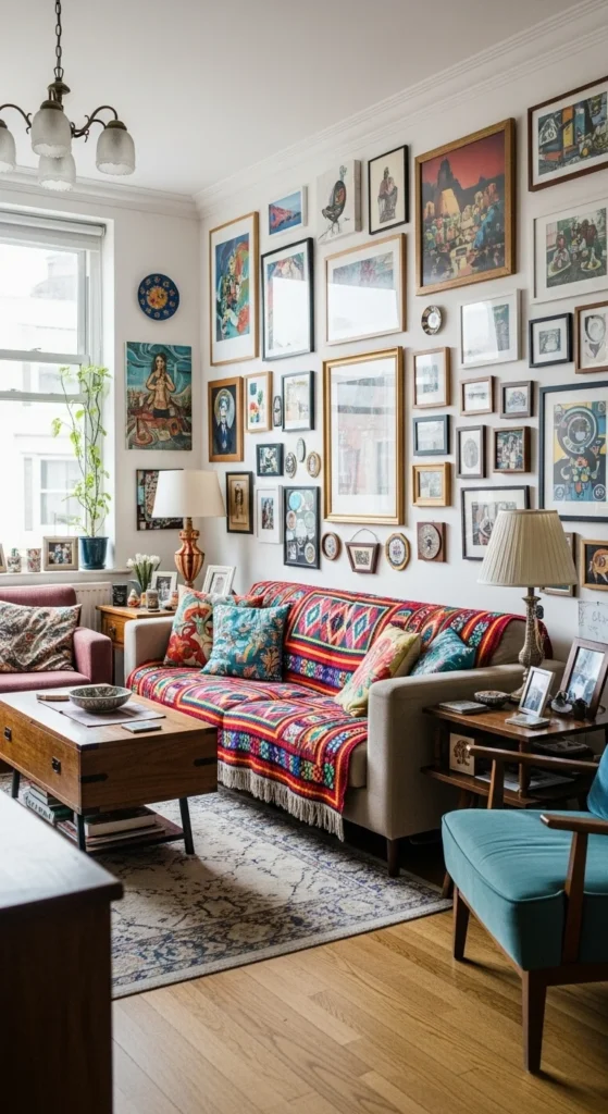 Personal touches in a colorful, cozy living room space