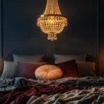 Romantic dark bedroom with soft lighting and deep tones