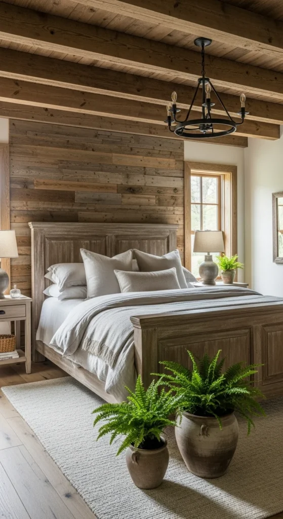 6 Earthy Bedrooms for Cozy Vibes Rustic bedroom with reclaimed wood decor and cozy earth tones