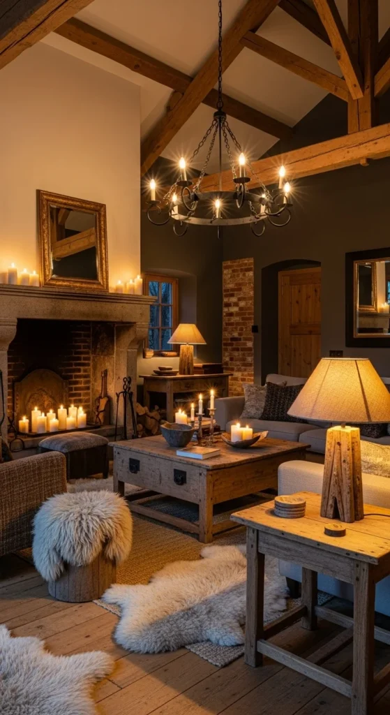8 Rustic Living Room Ideas That You'll Love Rustic living room with warm earthy lighting and candles