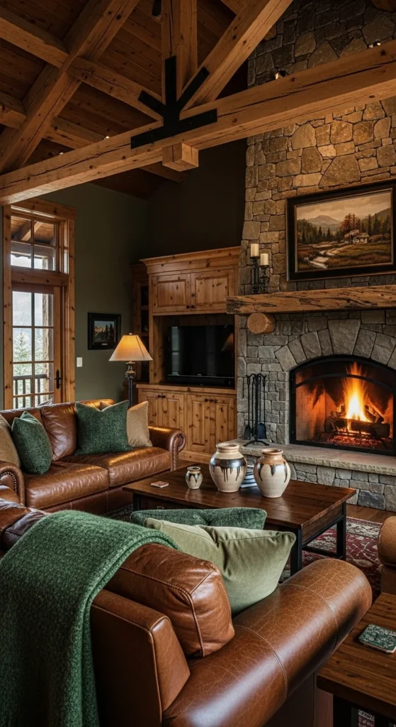9 Classic Living Room Styles to Inspire Your Home Design Rustic lodge living room with wooden beams and stone fireplace