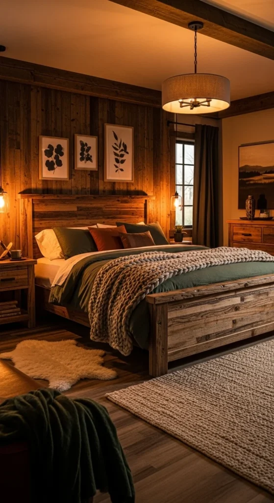 6 Bedroom Design Ideas for Men Rustic men’s bedroom with wood textures and earth tones