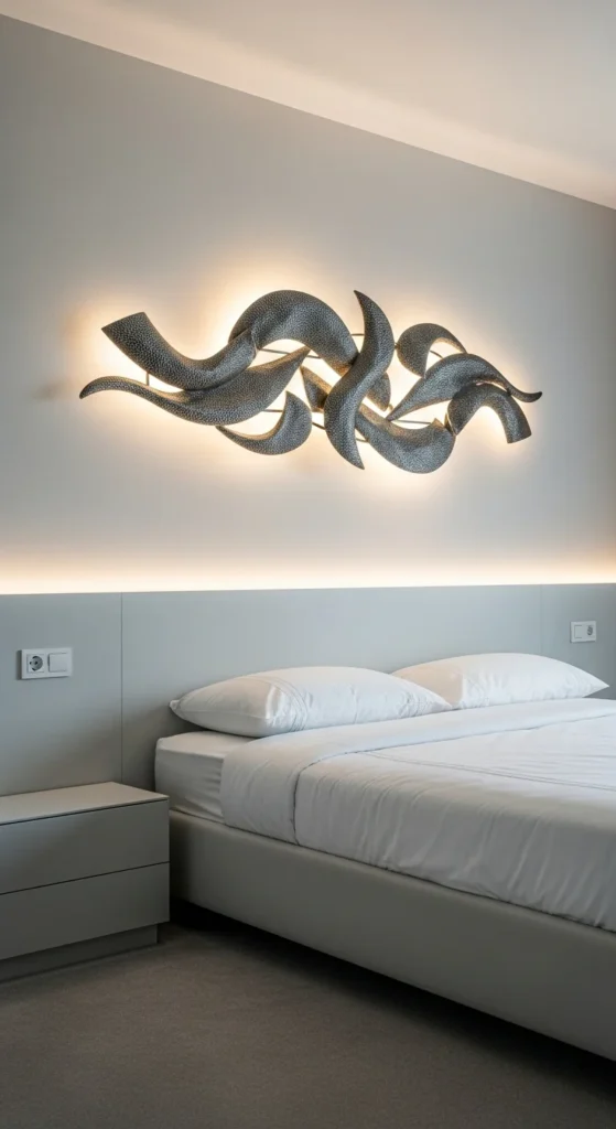 8 Trendy Bedroom Wall Accents With Backlit Magic Sculptural metal wall art with accent backlighting