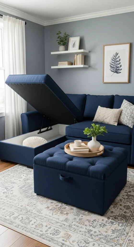 7 Cozy Sectional Living Room Ideas Sectional with multifunctional ottoman for storage