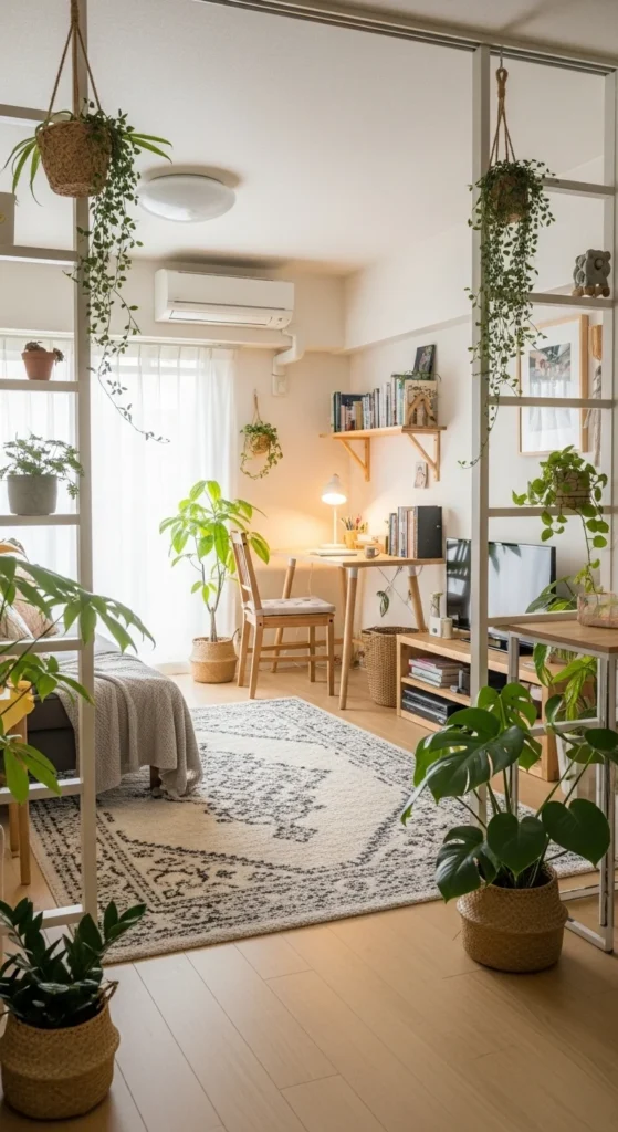 8 Small Apartment Living Room Ideas Small apartment with living room zones separated by rug and plants