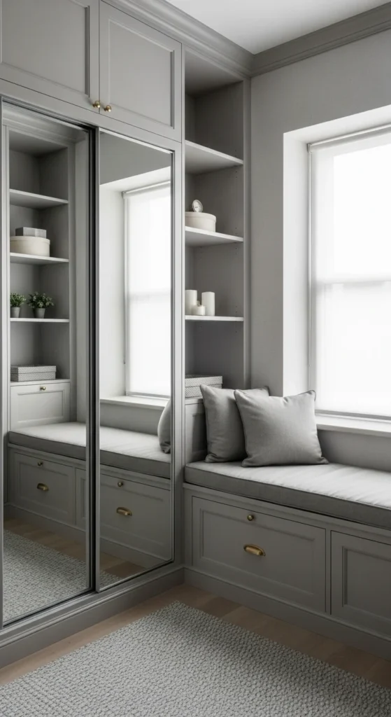 8 Stylish Small Bedroom Ideas Small bedroom with built-in closet and window seat storage