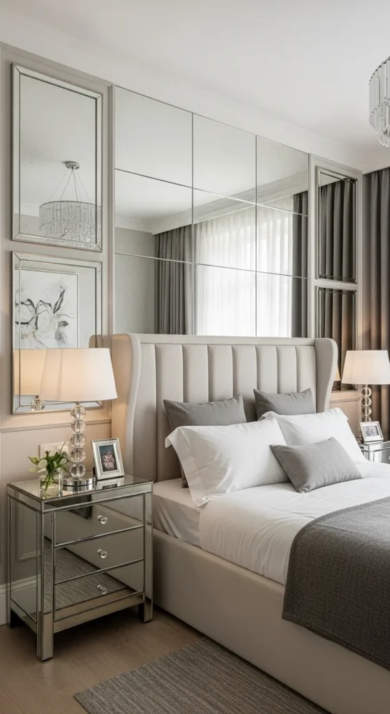 5 Modern Luxury Bedroom Ideas for Small Spaces Small bedroom with mirrors reflecting light to add depth