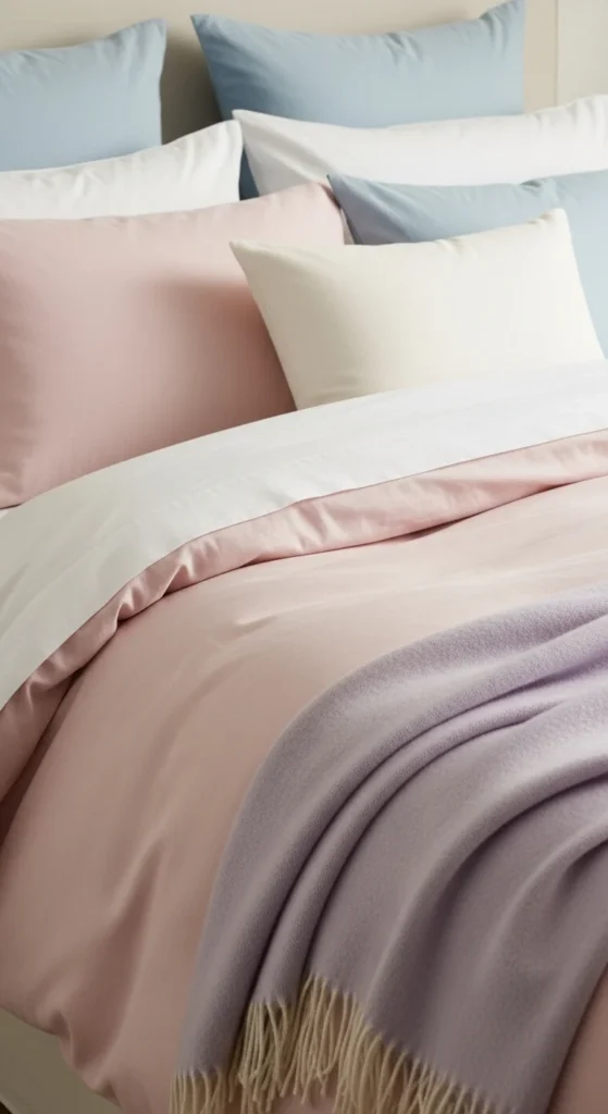 10 Comfy Bedroom Ideas for a Relaxing Retreat Soft layered bedding in pastel tones on a cozy bed