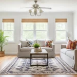 Stylish farmhouse living room blending rustic charm and comfort