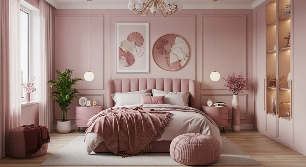 Home - Home decor Stylish pink bedroom blending soft and bold shades with plants
