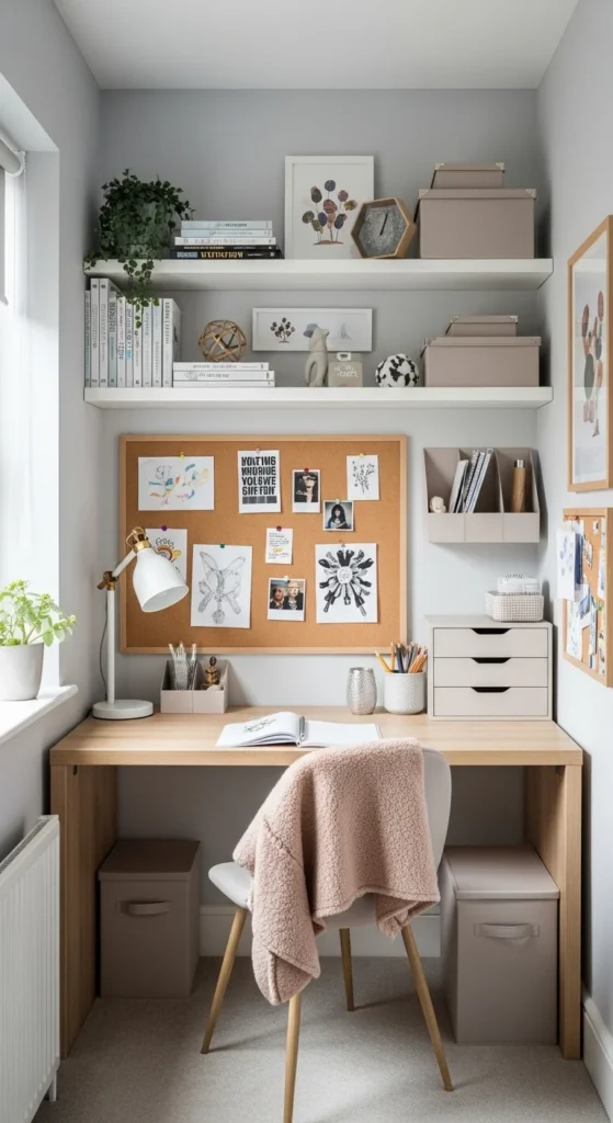 7 Affordable Teen Bedroom Decor Ideas Teen bedroom study nook with desk and wall organizers