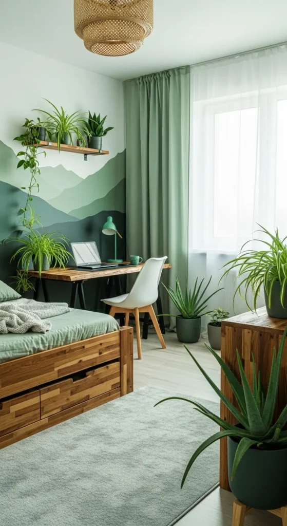 7 Awesome Teen Boy Bedroom Ideas Teen bedroom with nature decor and mountain mural on wall