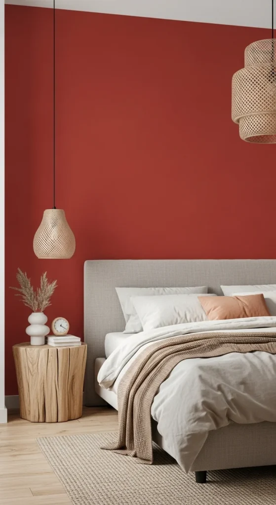 7 Cozy Terra Cotta Bedroom Ideas for a Warm Vibe Terra cotta accent wall adds warmth to a minimalist bedroom
