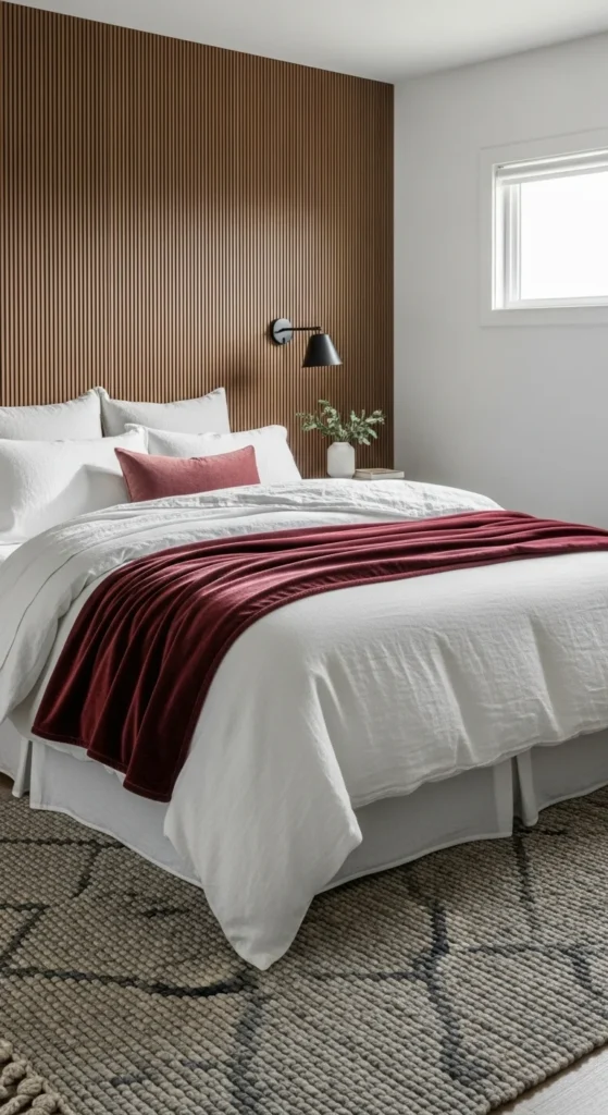 7 Unique Bedroom Design Ideas Textured bedroom with layered fabrics and wood paneling