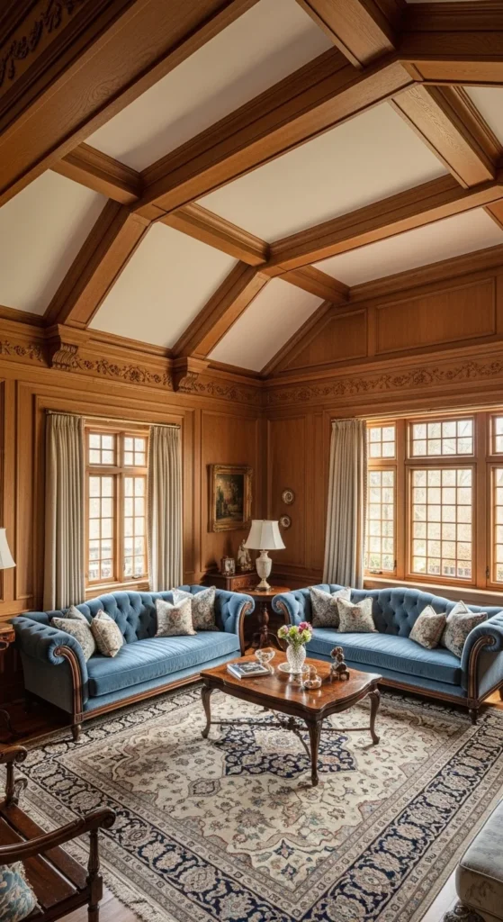 9 Half Vaulted Ceiling Living Room Designs Traditional living room with elegant details and half-vaulted ceiling