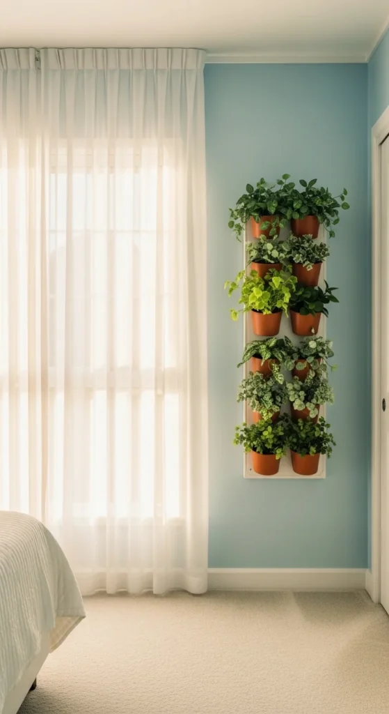 8 Bedroom Wall Decor Ideas To Liven Up Your Boring Walls Vertical garden of leafy plants on bedroom wall